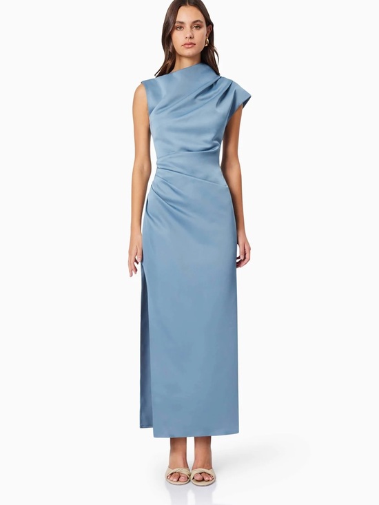 Elliatt Dresses & Skirts - Elliatt Dusty Blue Satin One-Shoulder Gown